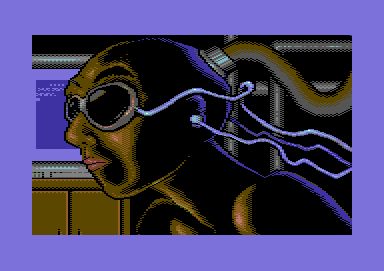 a commodore 64 "multicolor"  image,  named "plugin in"
a man sitting in front of a c64 crt monitor entangled in cables and wears vr glasses.