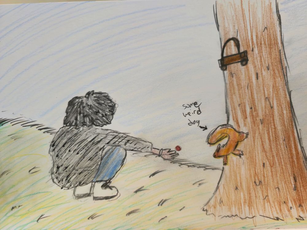 My little doodle of Rie feeding a squirrel
