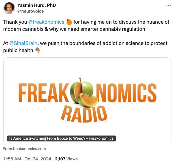 A screenshot of the Twitter/X post linking to the episode of Freakonomics Radio.