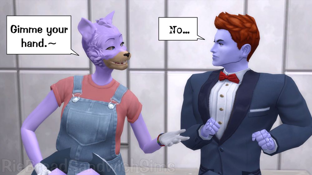 Nanners reaches for Doublin’s hand, following up her magic trick line, saying: “Gimme your hand.”

Doublin scowls at her, pulling his clenched fist away from her, saying: “No…”