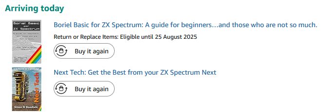 2 books arriving today: Boriel Basic for ZX Spectrum: A guide for beginners... and those who are not so much, and Next Tech: Get the Best from your ZX Spectrum Next