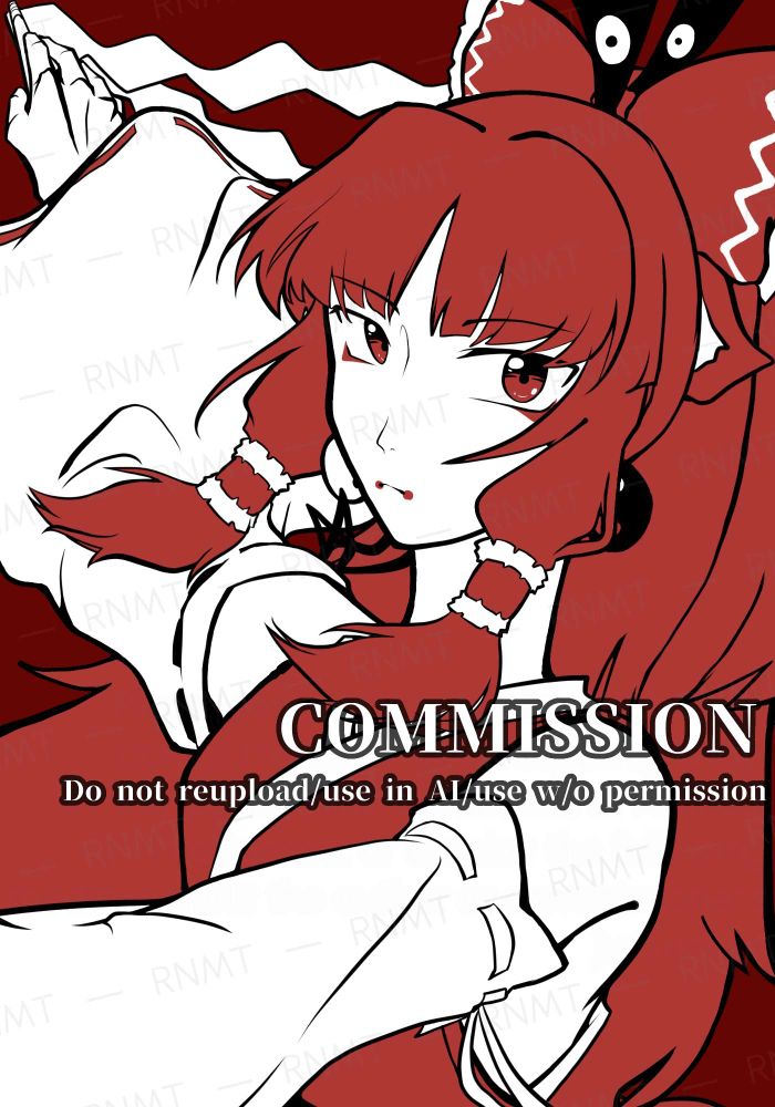 Black/white/red colored illustration of Reimu Hakurei from the Touhou Project. Alternative design by Ciel/Chariwt