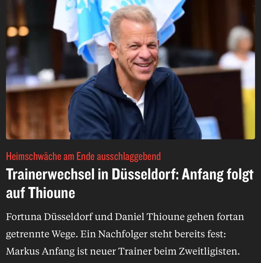 Heimschwäche am Ende ausschlaggebend
Trainerwechsel in Düsseldorf: Anfang folgt auf Thioune
Fortuna Düsseldorf und Daniel Thioune gehen fortan getrennte Wege. Ein Nachfolger steht bereits fest:
Markus Anfang ist neuer Trainer beim Zweitligisten.