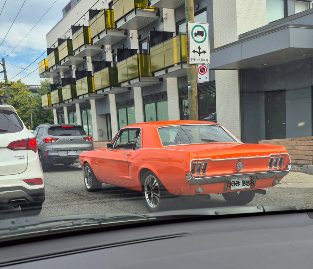 A classic Mustang dressed in stunning orange detail.