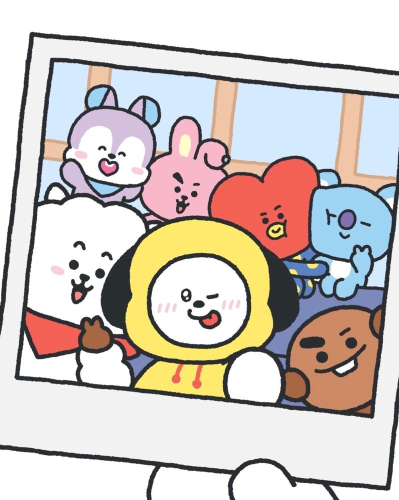 BT21 gather for a group pic that mirrors BTS' first post-service livestream.