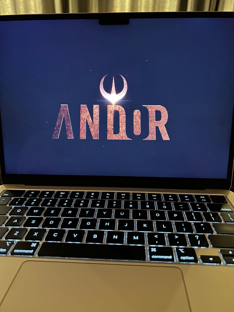 Opening titles of ANDOR on a laptop