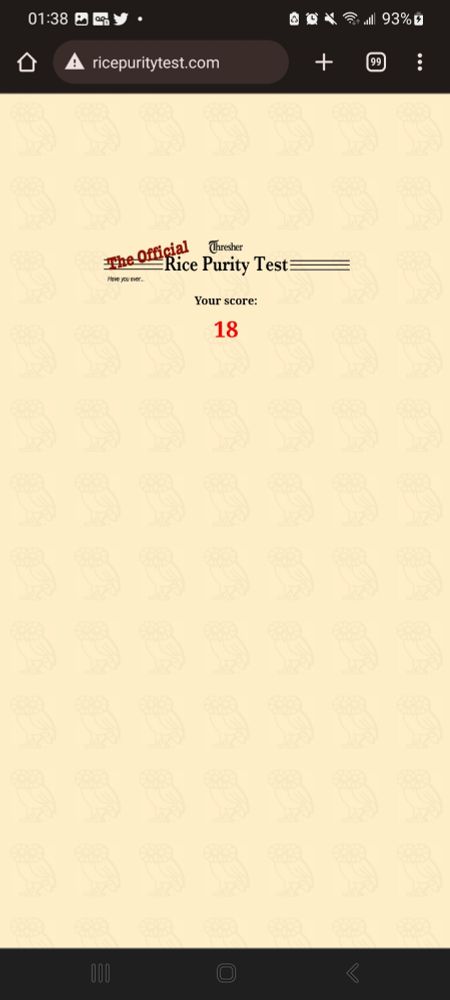 a rice purity test score of 18 (absolute deviant)