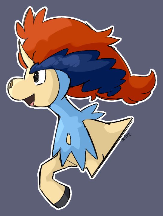 Fanart. colored sketch of the pokemon keldeo, on gray background. fandom tag