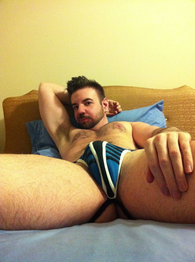 Laying in bed in a nasty pig jockstrap     