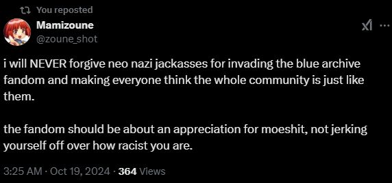 The misery of a fandom of a game with cutsie anime girls. only to get straggled and overwhelmed by neo-nazi scumbags who drove out the good fans.












If you wish for a new wolfenstein, my suggestion to make fanart of BJ Blazkowicz himself