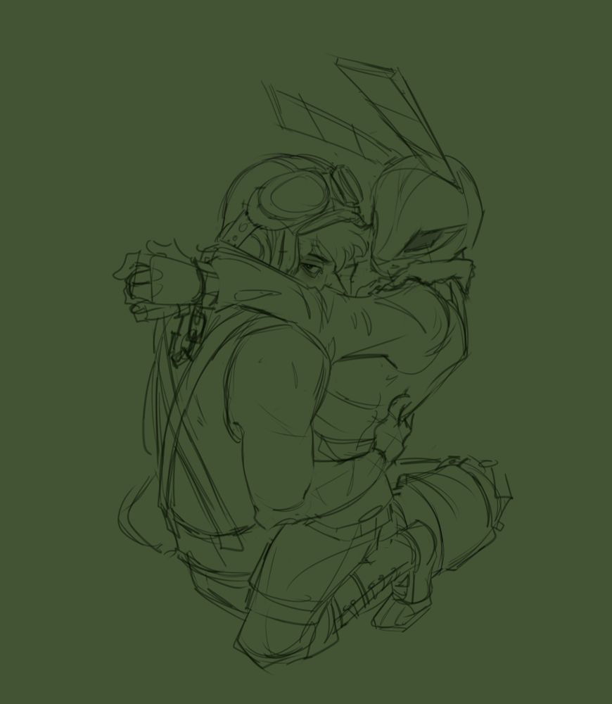 My oc gears sitting criss cross on the floor as he glares back at the camera. On his lap is my friends oc Jack. His arms are bound and wraped around gears shoulders as he straddles him. Gears is pulling him closer by the waist making them grind against eachother.

keywords: gay apocalypse ocs bound bondage rope bunny queer art sketch nsfw suggestive dryhumping pin up sus sussy 