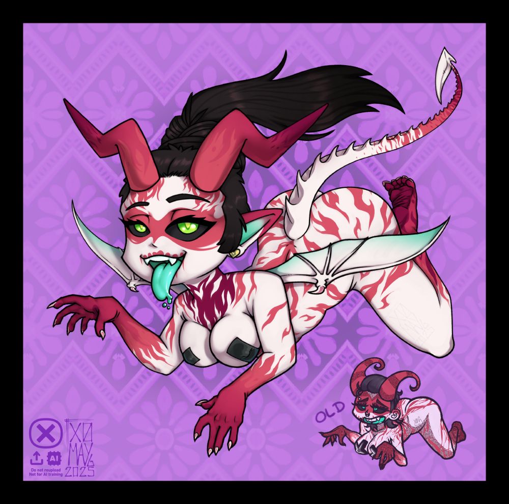 Same image as before but her clothes are changed/gone and there's just 2 tapes on her breasts, covering the nips.