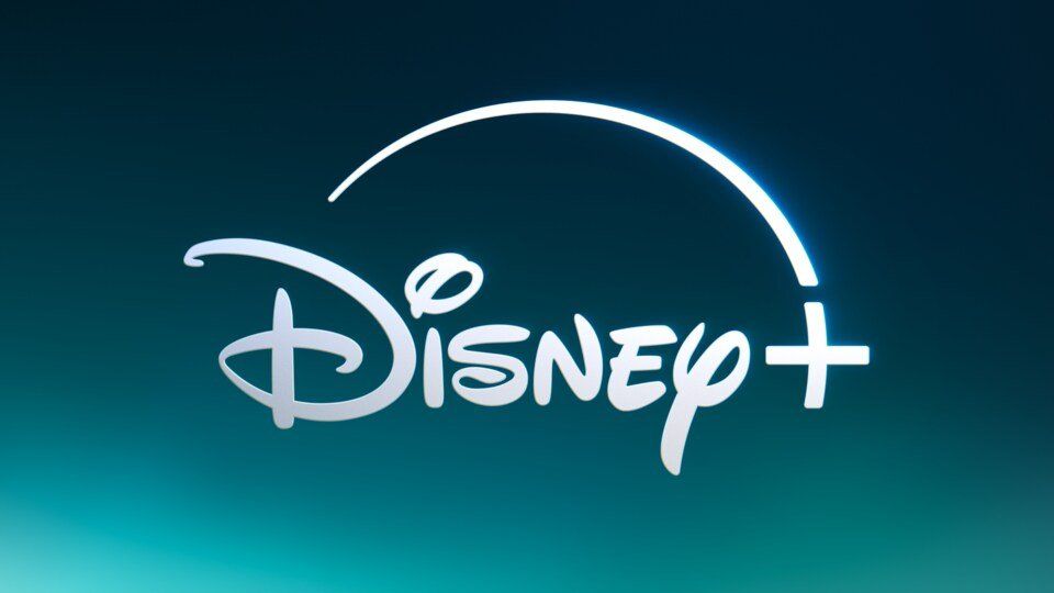 The Disney Plus logo in white, in front of a turquoise, gradient background.
