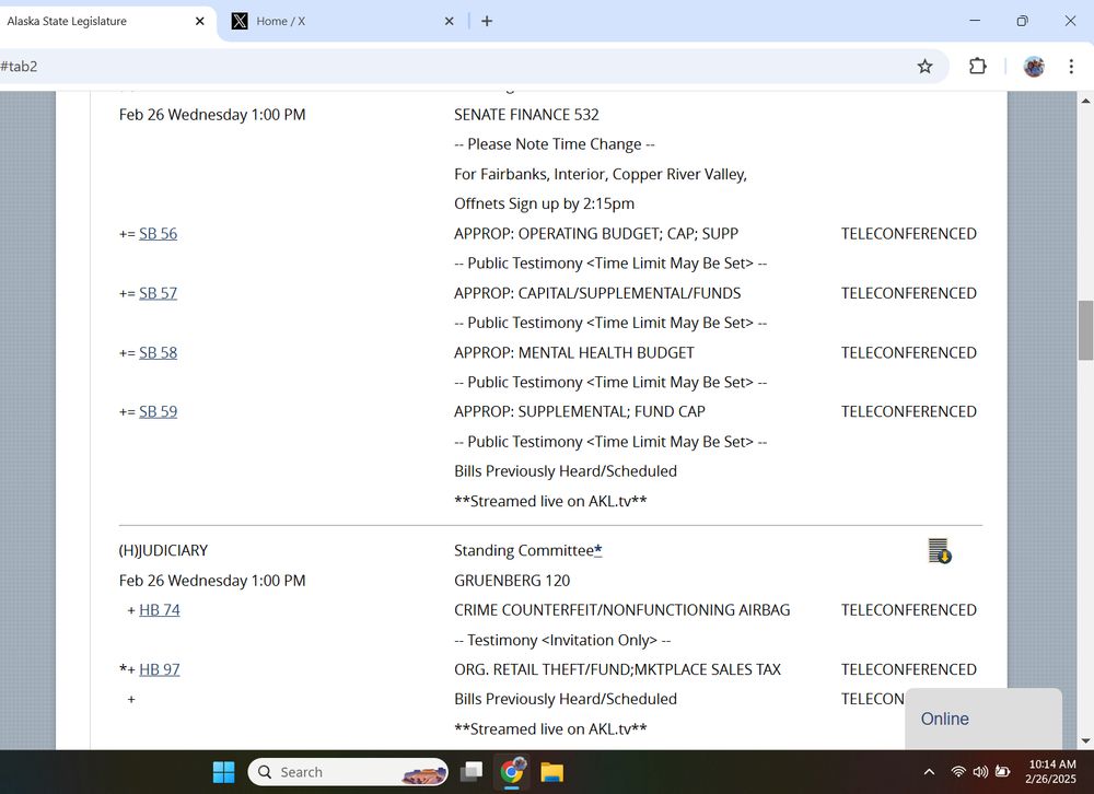 Senate finance will continue again at 1pm, They have a bit to hear and discuss. Public testimony will be heard. Remember, email comments are a valid form of testimony. 