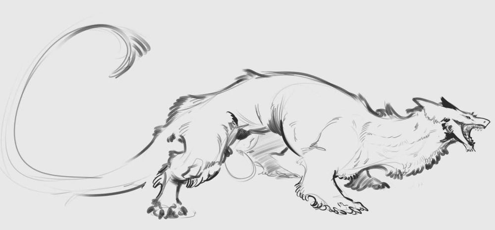Feral sergal, extra fluffy. mild nsfw. Very stylized rough sketch, broad and narrow strokes coming together to define shapes