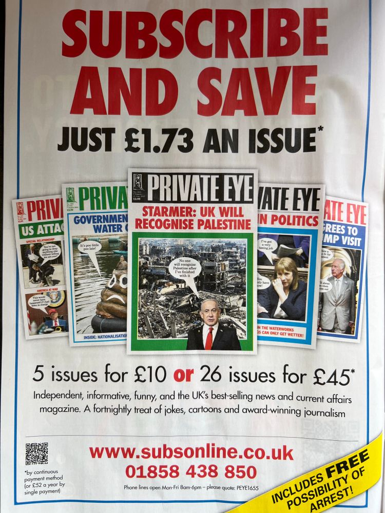 Full-page advert in Private Eye showing how to take out a subscription to Private Eye.