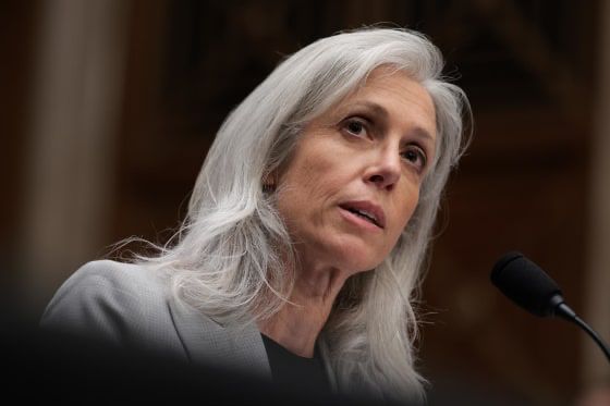 Susan Monarez testifies before her hearing for CDC Director confirmation in June 2025. She was fired in late August 2025. 
Photo: Kayla Bartkowski, Getty Images
