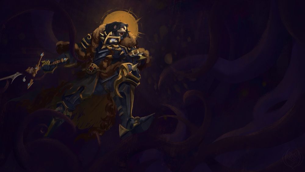 A valiant paladin faces off against the unknown eldritch forces