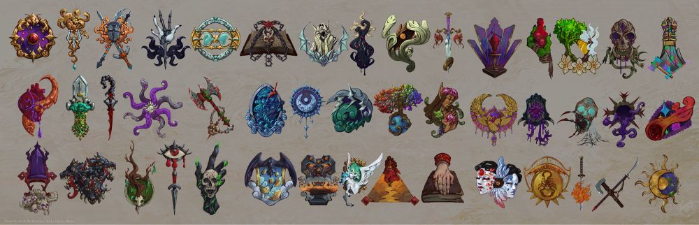 A page full of crest symbols that represent the gods from a setting I was hired to do