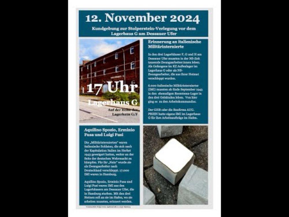 Stolperstein-Verlegung am Lagerhaus G am Dessauer Ufer am 12. November 2024