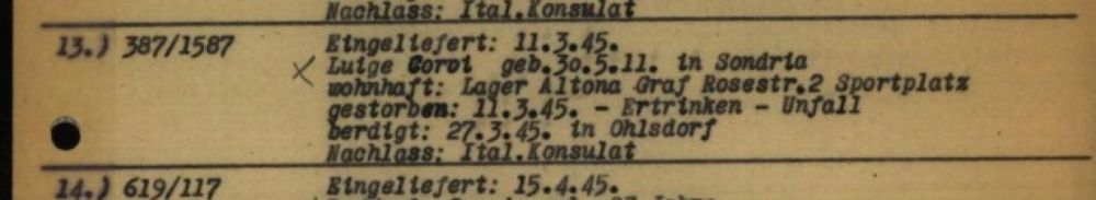 Luigi Corvi, gestorben am 11. März 1945 in Hamburg