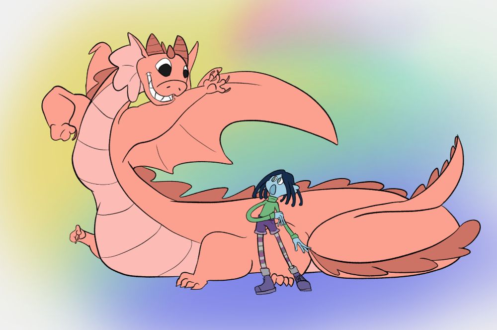Nimona showing off her dragon form to Ruby Gillman.

🎨 by razzamatter.bsky.social