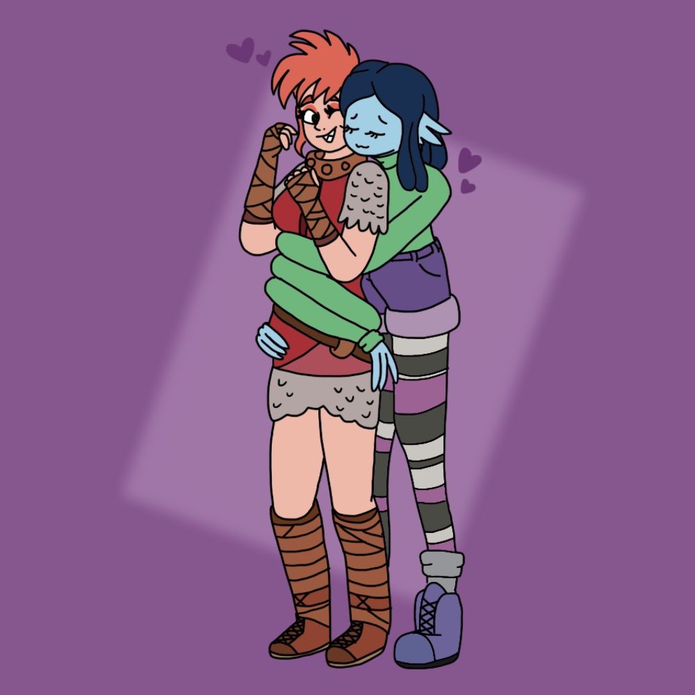 Ruby Gillman hugging Nimona from behind.

🎨 by overthrowbongo.bsky.social