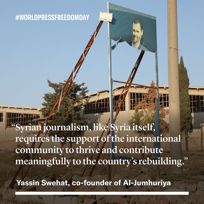 “Syrian journalism, like Syria itself, requires the support of the international community to thrive and contribute meaningfully to the country’s rebuilding.” 

—Yassin Swehat, co-founder of Al-Jumhuriya 

A military base once run by toppled president Bashar al-Assad’s younger brother Maher now sits abandoned. © Nabiha al-Taha/Al-Jumhuriya 