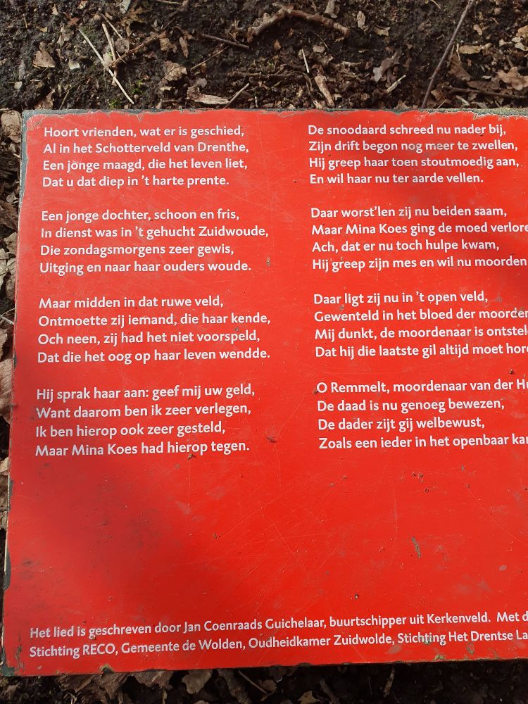 Gedicht over Mina Koes. Die hier werd vermoord in 1881