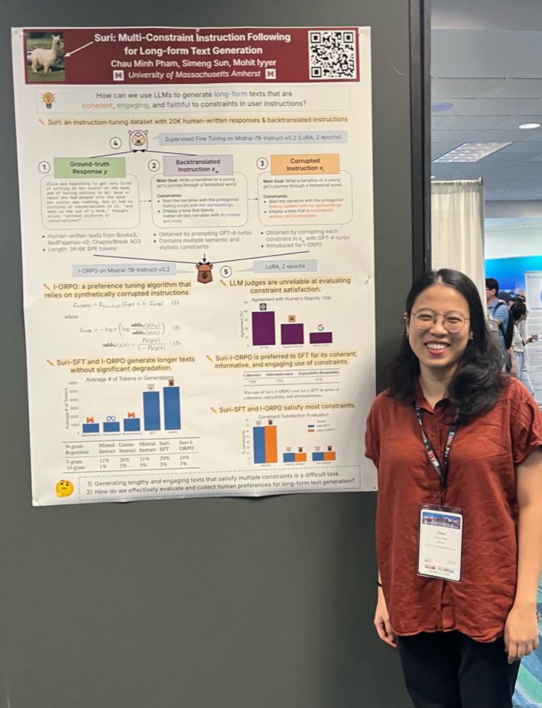 The author of the post standing next to the poster of Suri: multi-constraint instruction following for long-form text generation.