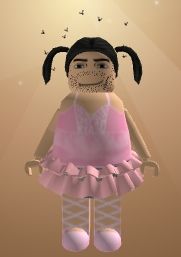 Gilbert's Roblox avatar. A fat hairy ballerina with a pink outfit, with pigtails 