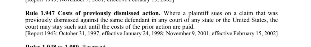 Iowa Rule of Civil Procedure 1.947. Costs of previously dismissed action.