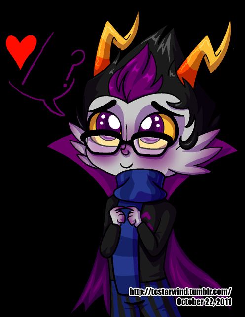 illustration of eridan from homestuck, in a chibi style, asking you about your quadrants.