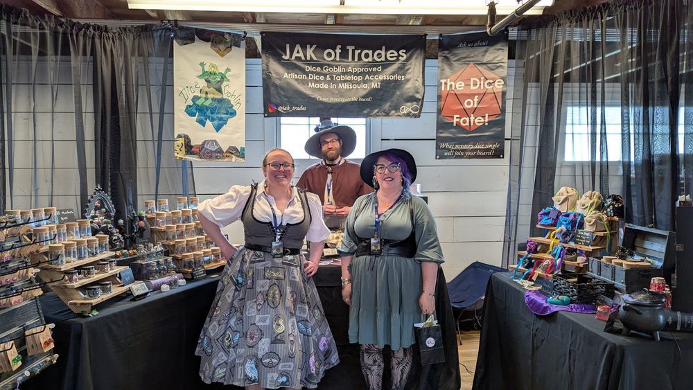 Dice Witchery with Jak of Trades in their booth at Miscon 2025