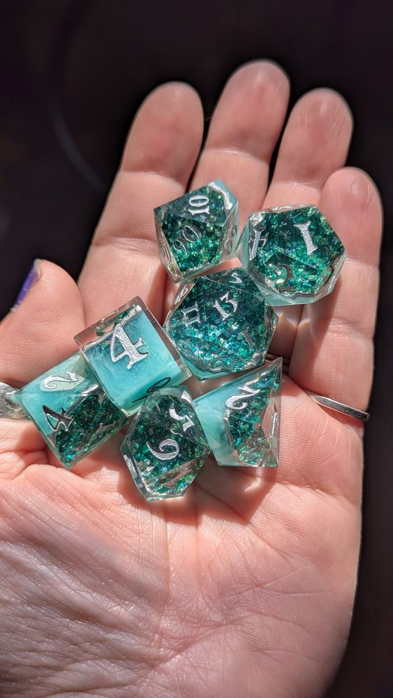 Beautiful teal blue geode handmade dice from Jak of Trades