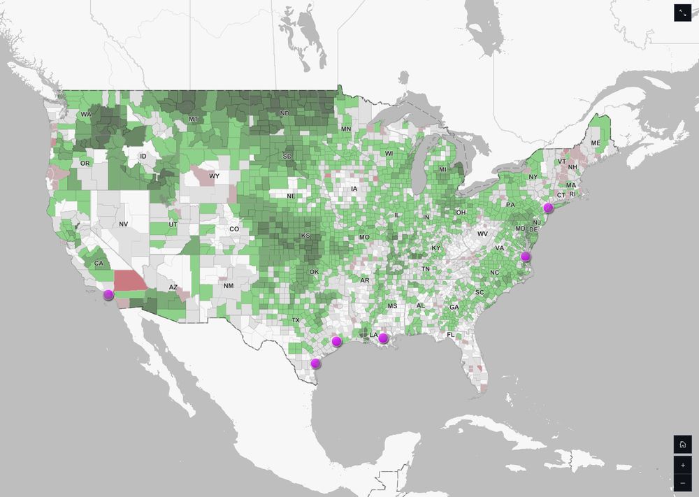 Screenshot of map of farms/ports impacted by USAID shutdown