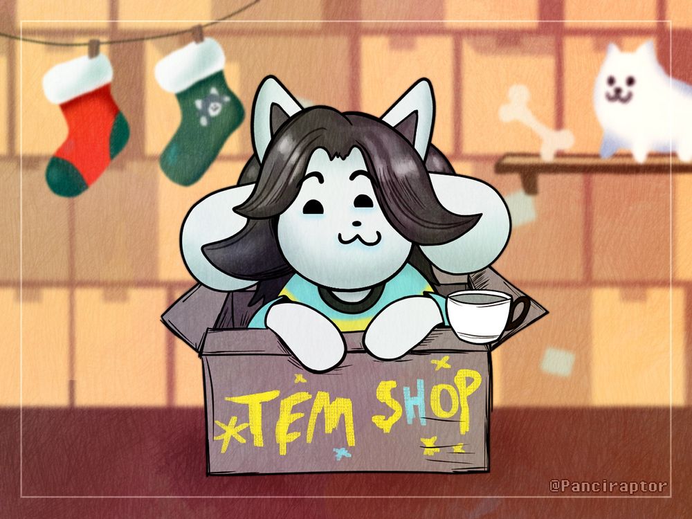 Digital fanart of Temmie, a cute dog/cat monster from the Undertale game