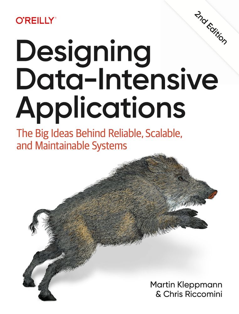 Book cover for Designing Data-Intensive Applications, 2nd edition, by Martin Kleppmann and Chris Riccomini. It has a coloured picture of a jumping Indian Wild Boar (similar to the first edition, but not identical).