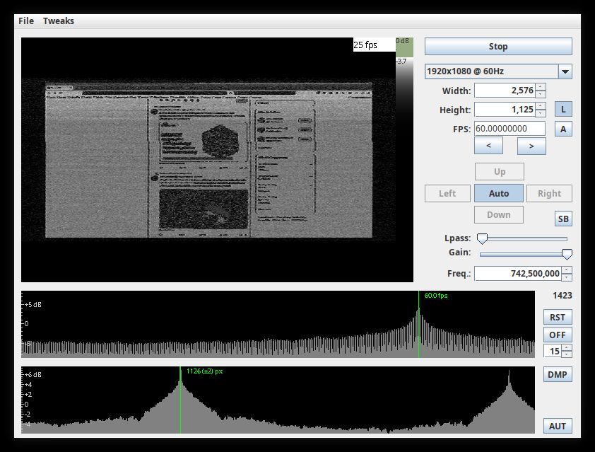 An example of TEMPEST sniff from SDR when there is good combination on high-contrast elements