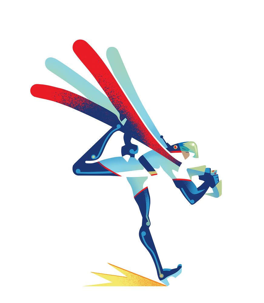 An illustration of Mark the leader of G Force, the kinky animated glam rock kings of seventies TV.