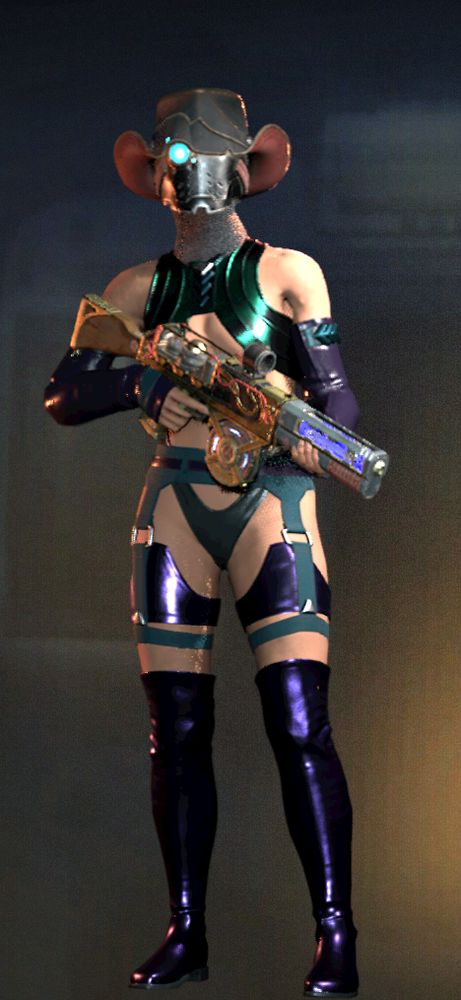 see love the hat  and what it does but it doesn't go with this  suite and love the suit and but dont like the mods  i have  a suit that works with my hacking and if i could just change the style that would be great but alas 