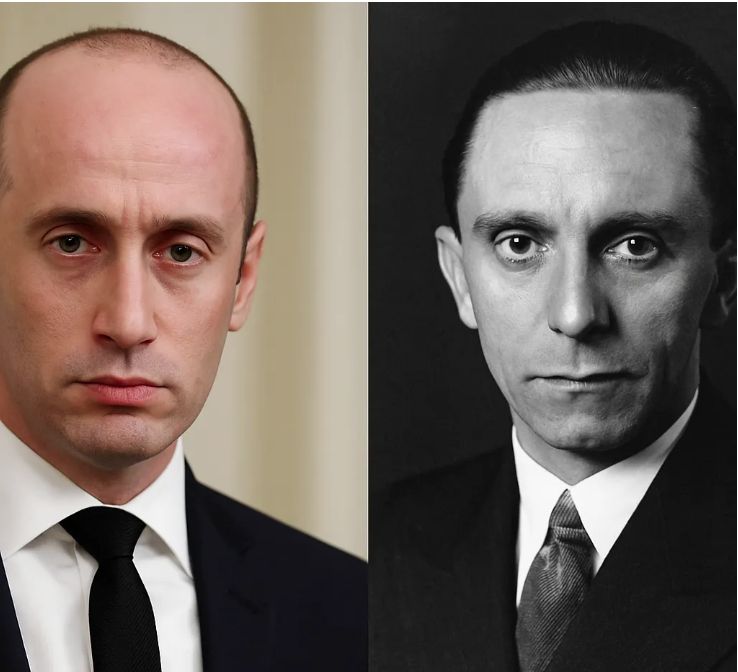 Both white nationalists I think they are related in more than their politics & ideology! Joseph Goebbels is Stephen Miller Stephen Miller is Joseph Goebbels