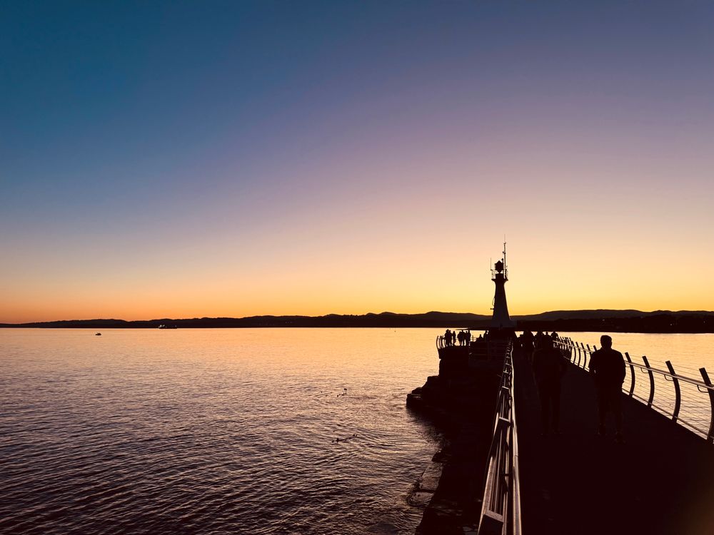 Horizontal photo of Ogden point brake water in Victoria, British Columbia. Series of three images with filters at sunset.