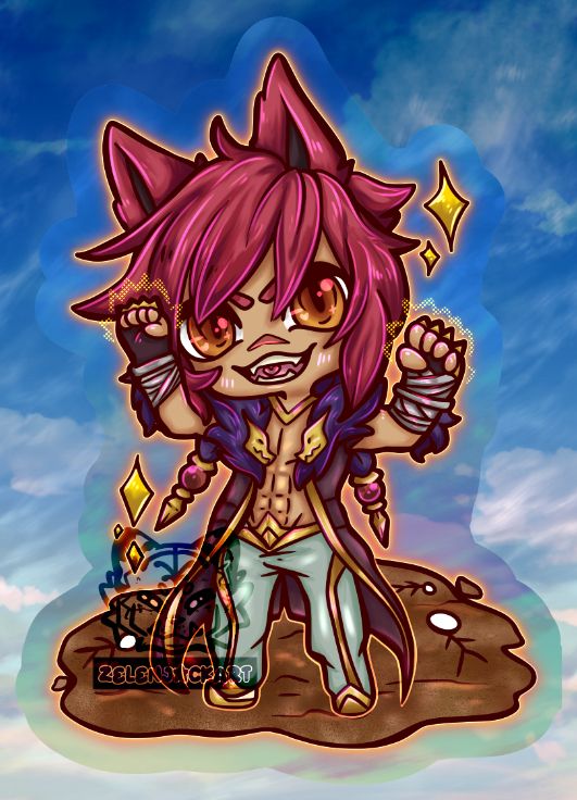 chibi sett with his arms raised 