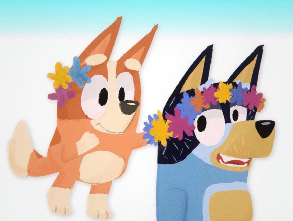 Bingo from Bluey placing a flower crown on her fathers head