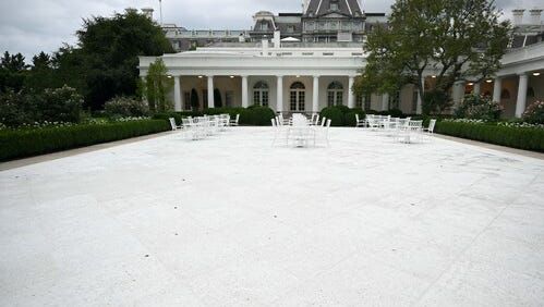 President Trump said his "very white" new patio at the White House Rose Garden will reflect heat, cooling down outdoor events.