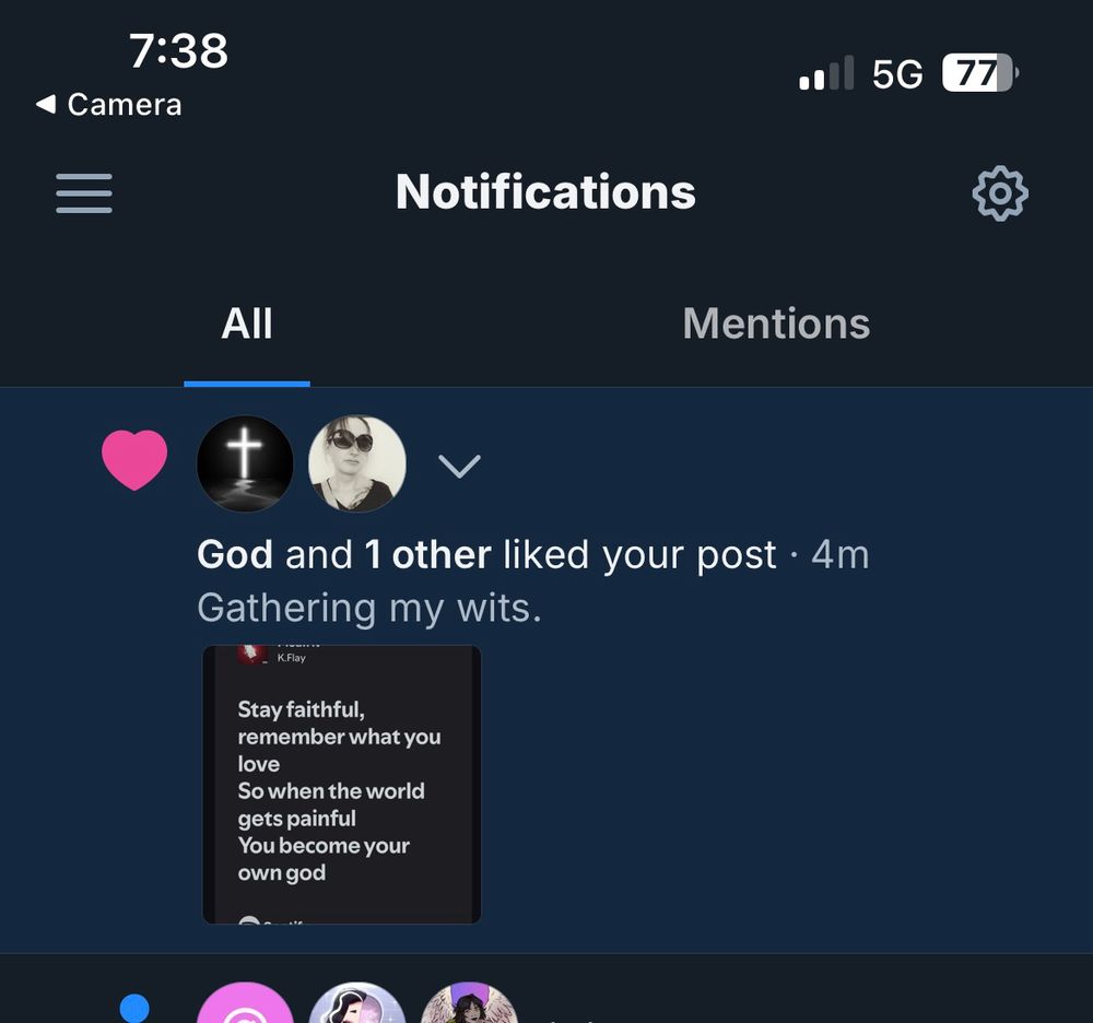 Screenshot of BlueSky username “God” liking my post. 