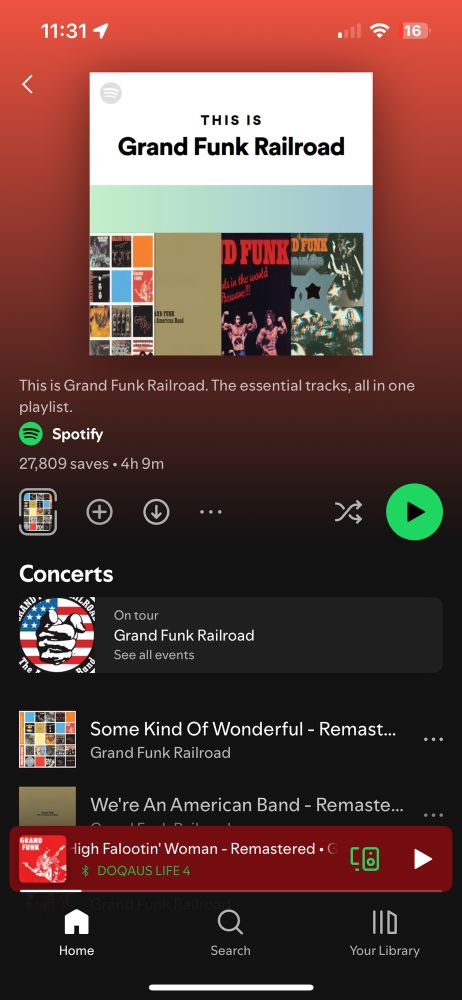 Image shows a Spotify Playlist entitled “This Is Grand Funk Railroad”.
