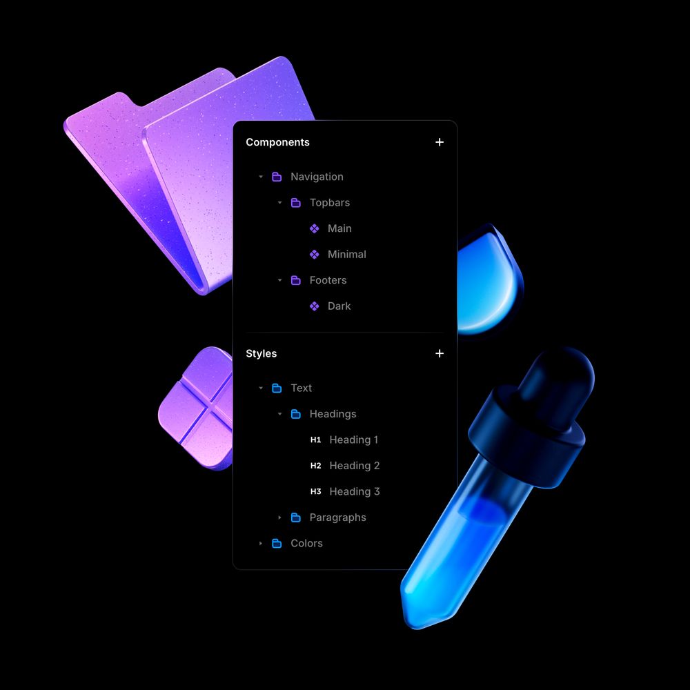 The new assets panel in Framer, showing Components and Styles that now support infinitely nested folders for easier site management.