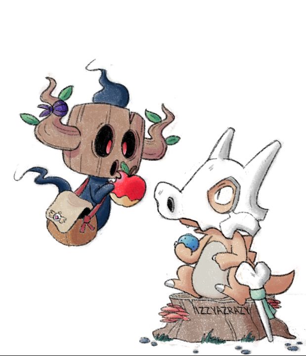 Pokemon Mystery Dungeon fanart of Phantump and Cubone (now in color!)